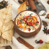 Watercolor Pumpkins and Autumn Leaves Thanksgiving Classic Round Sticker