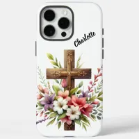 Christian Cross Surrounded by Beautiful Floral Art iPhone 16 Pro Max Case