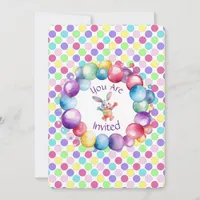 Cute Colorful Watercolor Bunny and Polka Dots Invitation