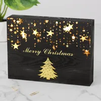 Christmas Gold Stars and Tree with Baubles, ZSSG Wooden Box Sign