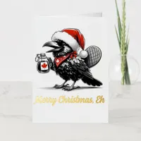 Adorable Canadian Christmas Raven Foil Greeting Card