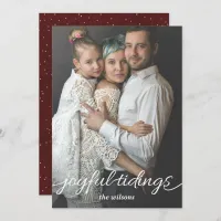 Red Gold Joyful Tidings Script Custom Photo Holiday Card