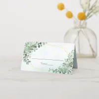 Elegant Eucalyptus Greenery Gold Geometric Wedding Place Card