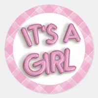 Pink It's a Girl Baby Shower Sticker – Round Favor