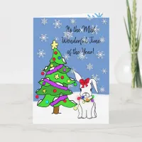 Personalized Merry Christmas Snow Bunny Card