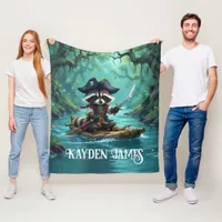 Cute Captain Raccoon Rafting Down the River Fleece Blanket