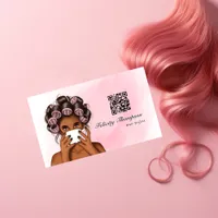 Chic Pink Hair Stylist QR Code Business Card