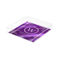 Festive Purple Foil Snowflakes Monogram Name Acrylic Tray