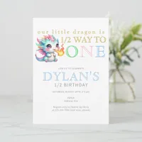 Blue Little Dragon Halfway to One 6 Month Birthday Invitation