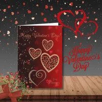 Gradient Red with golden hearts Valentine Holiday Card