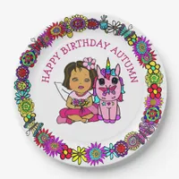 Personalized Happy Birthday Unicorn and Fairy Paper Plates