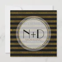 Black Gold Glam Stripes Wedding Reception Invite