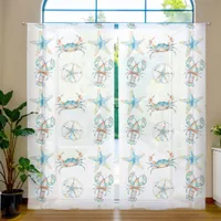 Beachy Blue Crab, Lobster, Starfish, Sand Dollar Sheer Curtains