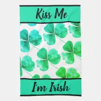 Irish Shamrock Funny Pun Green Blue Watercolor  Kitchen Towel