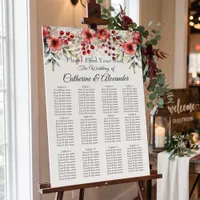 Burgundy Winter Floral Wedding Seating Chart Foam Board
