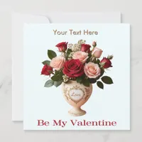 Pretty Rose Flowers Floral Blooms Be My Valentine Holiday Card