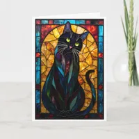Stained Glass Style Cute Black Cat Card