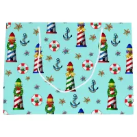 Christmas Nautical Lighthouses Large Gift Bag