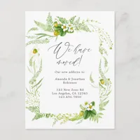 Watercolor Greenery New Address Announcement Postcard