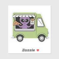 Funny Alien Food Truck French Fries and Pizza Sticker