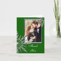 Faux Silver Snowflake on Green Thank You Photo