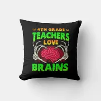 4th Grade Teachers Brains Skeleton Hand Heart Hall Throw Pillow