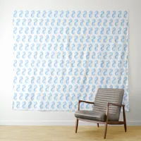 Nautical Seahorses Blue  and White Wall Tapestry
