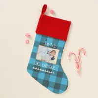 Baby’s First Christmas Photo Blue Plaid Christmas Stocking