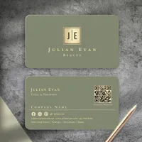 Elegant Sage Green Gold Professional Monogram Business Card