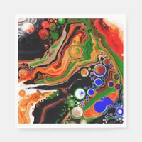 Orange, Blue, Green, Black Digital Fluid Art    Napkins