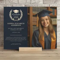 Graduation Photo Navy Blue Stylish Keepsake Memory Wood Wall Art