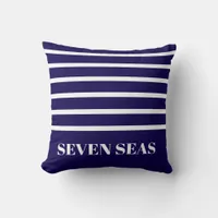 Blue white stripes yacht name throw pillow