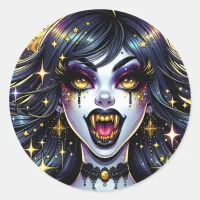 Comic Book Style Vampire Halloween Party  Classic Round Sticker