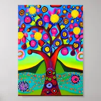 Colorful Folk Art Style Tree   Poster