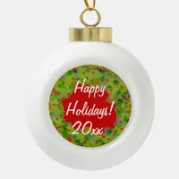 Ornament - Ceramic Ball Wreath with Greeting.