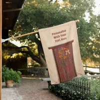 Southwest Chile Wreath on Rustic Red Wood Door  House Flag