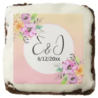 Pink and Yellow Petunias Wedding Personalized Brownie