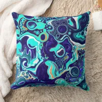  Blue Teal Ocean Swirls Fluid Art    Throw Pillow