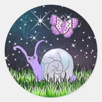 Cute Purple Snail and Butterfly Whimsical Classic Round Sticker