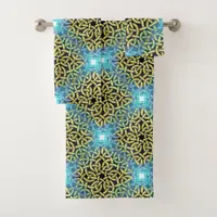 Interlacing Victorian Golden Trim Aqua Background Bath Towel Set