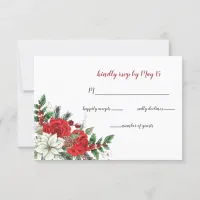 Rustic Poinsettia Winter Foliage Pine cone Wedding RSVP Card