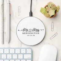 Script Wedding Heart Arrows Mr Mrs Wireless Charger