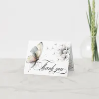 Elegant Butterfly and Dandelion Puff Pastels Ink  Letterpress Thank You Card