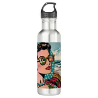 Comic Style Art | Woman Watching Hula Dancer Stainless Steel Water Bottle