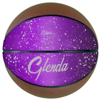 Modern Purple Brushed Metal with Silver Monogram | Basketball