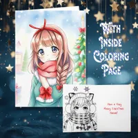 Personalized Anime Girl Coloring Page Christmas Card