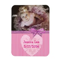 Personalized Baby Photo Magnet Pink Stripes