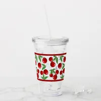 Red Cherries All Over Pattern Customizeable Acrylic Tumbler