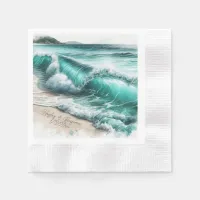 Turquoise Ocean Waves Personalized Wedding Napkins