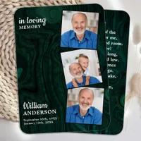 Memorial 3 Photo Funeral Prayer Card Emerald Green